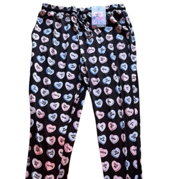 Main and Local Valentines Heart Joggers Black Pink Blue Elastic Waist L - Picture 2 of 6